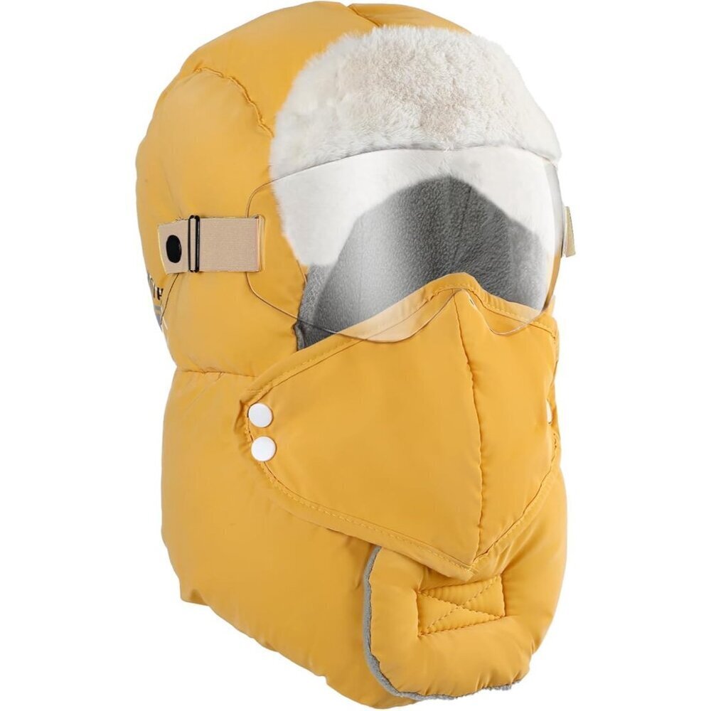 Men Yellow Trapper Hat Goggles, Removable Mask & Ear Flaps Windproof Waterproof